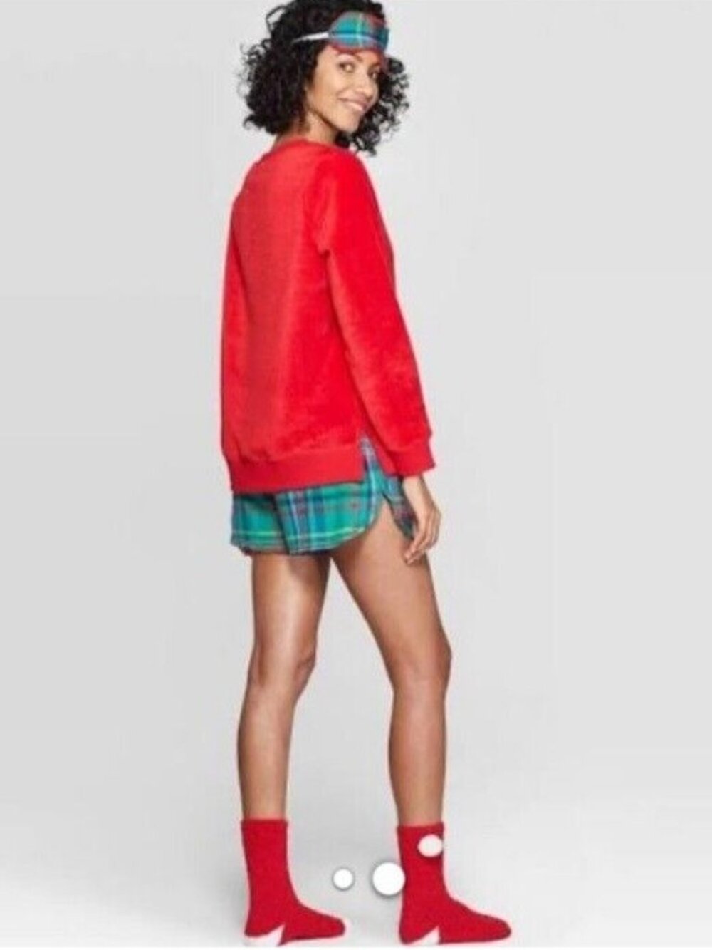 Women’s Christmas Plaid Pajama Set Red Top & Green Tartan Shorts
